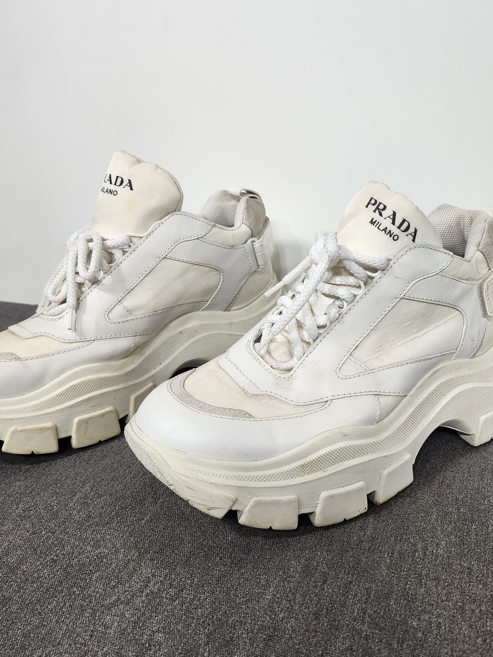 Prada Cream-White Chunky Lug-Sole Sneakers